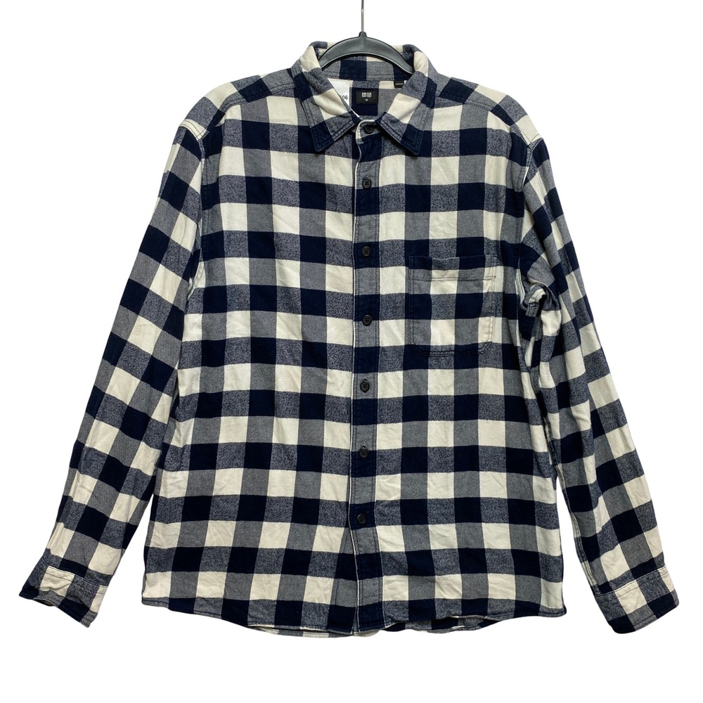 Uniqlo Shirt Mens M Navy Blue Buffalo Check Button-down 462402 Flannel